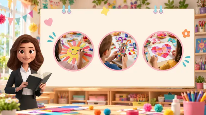 A playful arts-and-crafts class video template for children.
