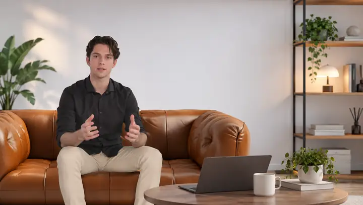 A presenter leading a video about business innovation.